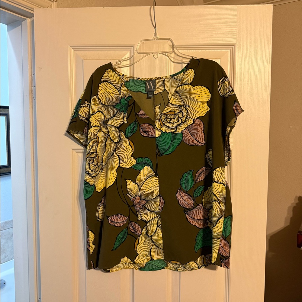 Worthington Olive Floral Blouse